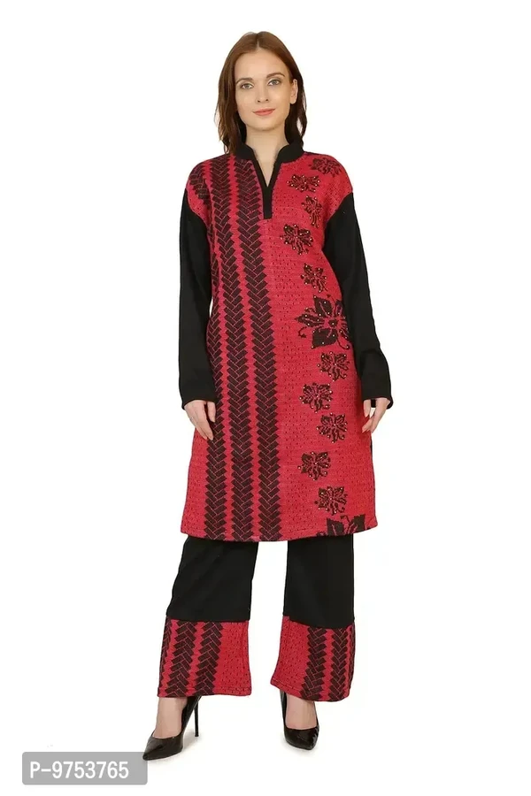 Blushing Collections Women Woolen Kurti Palazo Set  - Red, M