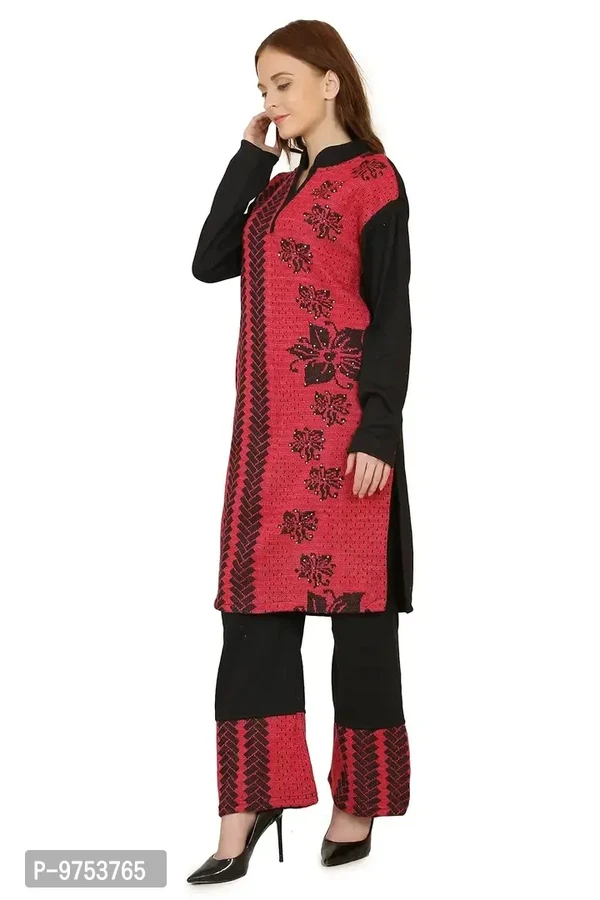 Blushing Collections Women Woolen Kurti Palazo Set  - Red, M