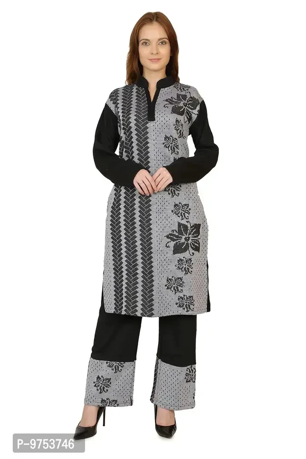 Blushing Collections Women Woolen Kurti Palazo Set  - Dove Gray, M