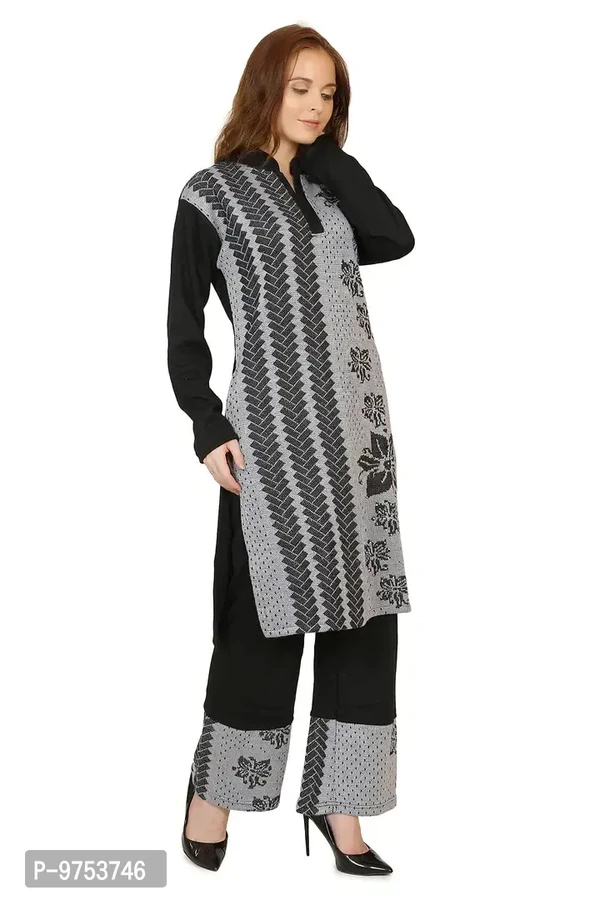 Blushing Collections Women Woolen Kurti Palazo Set  - Dove Gray, M