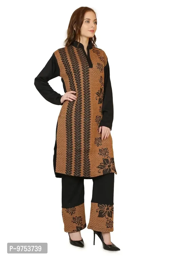 Blushing Collections Women Woolen Kurti Palazo Set  - Brown, M