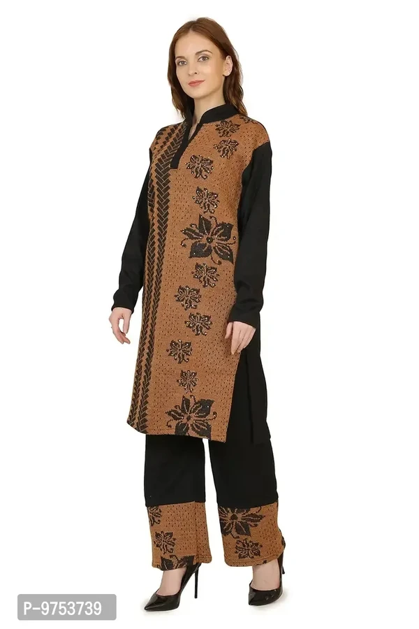 Blushing Collections Women Woolen Kurti Palazo Set  - Brown, M