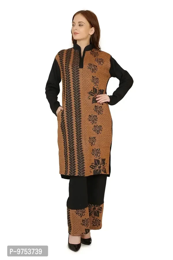 Blushing Collections Women Woolen Kurti Palazo Set  - Brown, L