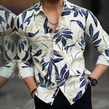 Stylish Lycra Floral Printed Long Sleeves Casual Shirt For Men - L