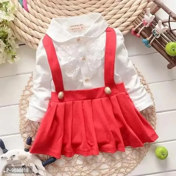Red Partywear Crepe Dress for Girls  - Red, 3-6 Months