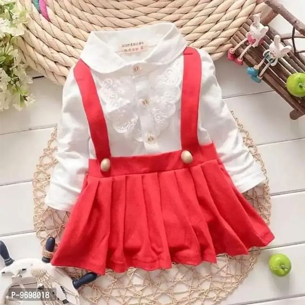Red Partywear Crepe Dress for Girls  - Red, 9-12 Months