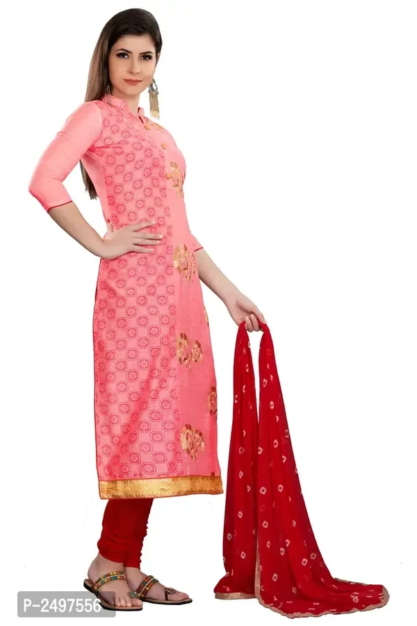 Pink Semi Stitched Chaneri Dress Material 