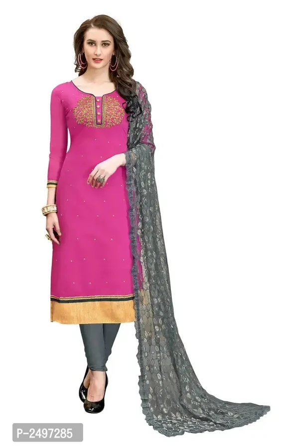 Pink Semi Stitched Cotton Dress Material 