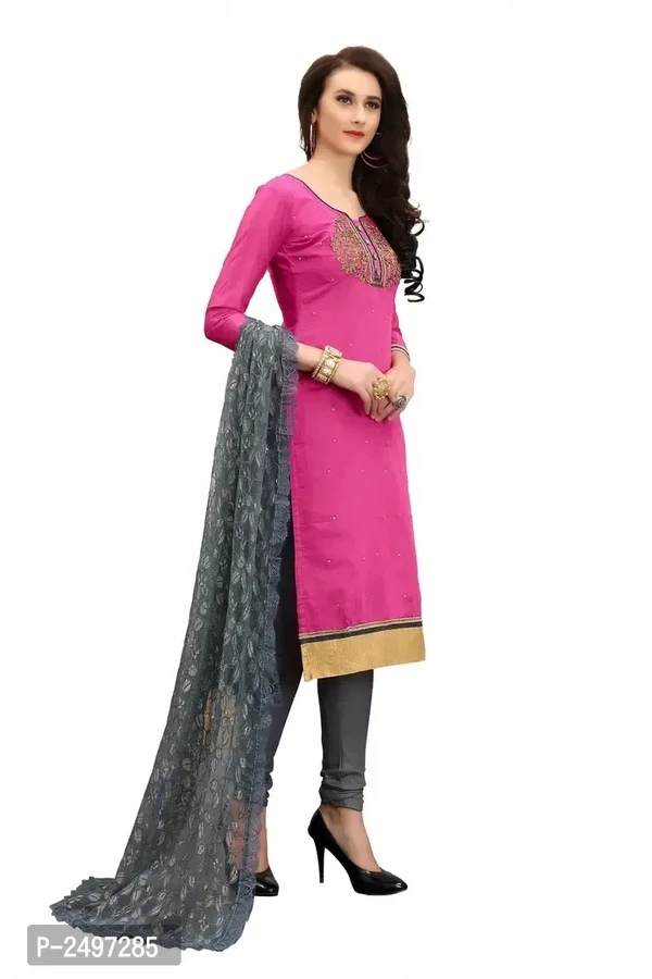 Pink Semi Stitched Cotton Dress Material 