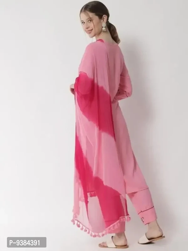 Beautiful Rayon Pink Kurta With Bottom And Dupatta Set  - L