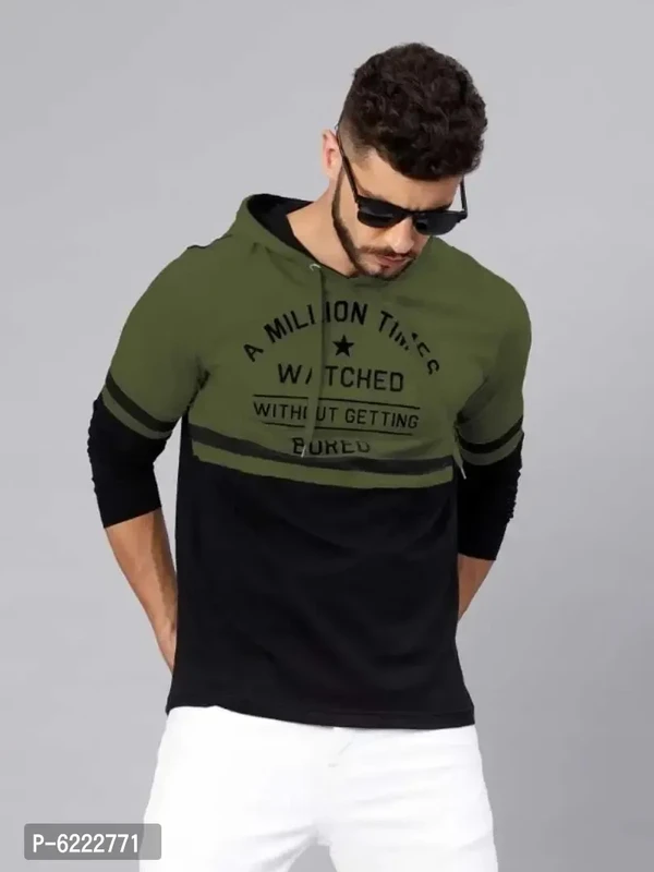 Trending Mens Full Sleeves Hooded T Shirt  - M