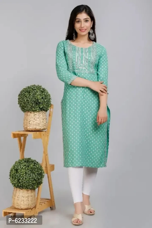 Women Rayon Embroidered Work Kurti  - L