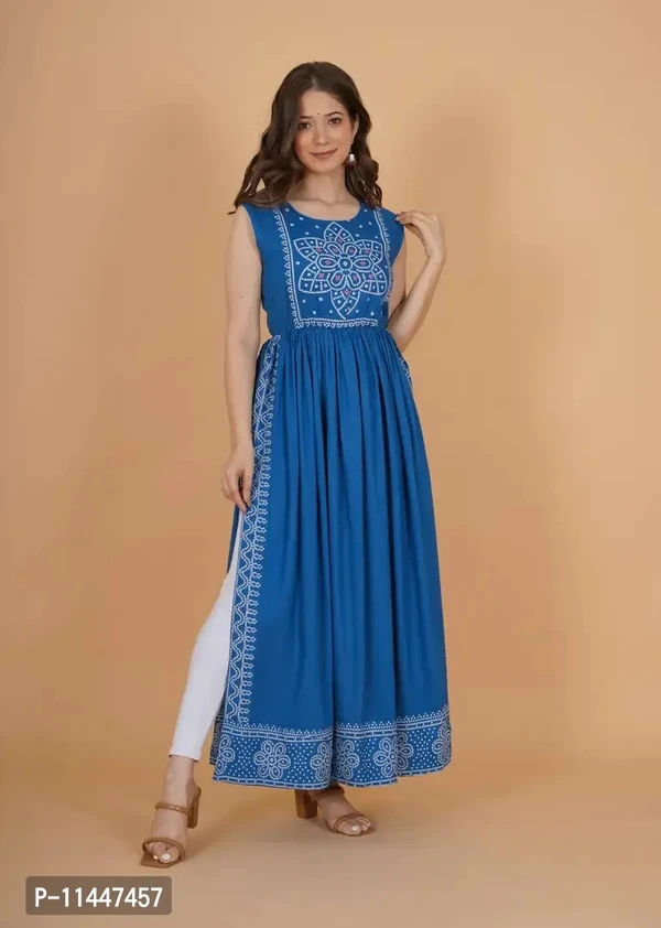 New Premium Collections Blue Rayon Kurta  - M