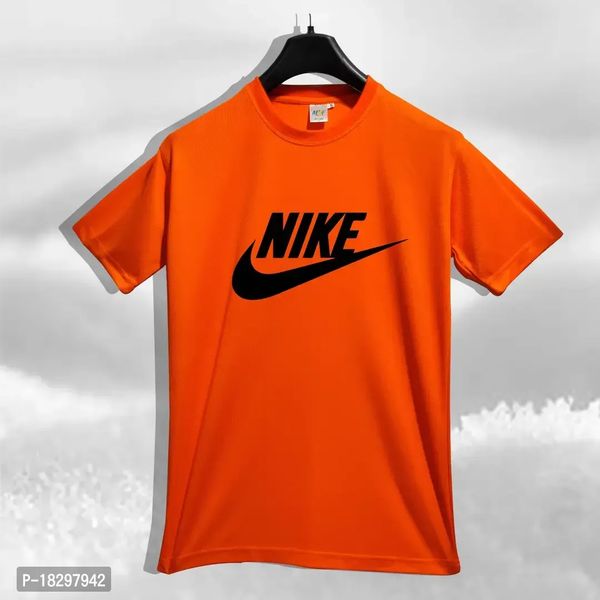 Reliable Orange Polyester Printed Round Neck T-shirt For Men - M