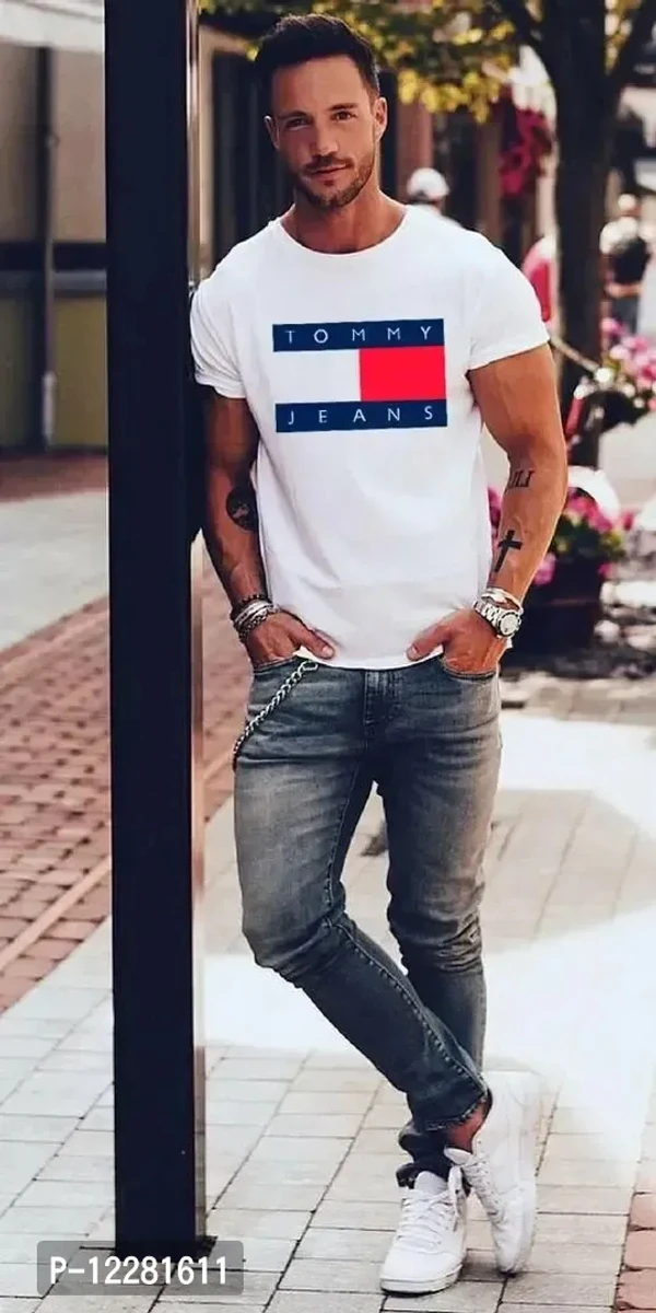 Elegant PolyCotton Printed Half Sleeves Tees For Men - S