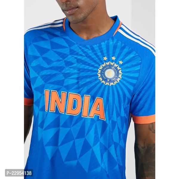 Men's Half Sleeve Indian Team Cricket Jersey With Mandarin Collar  - L