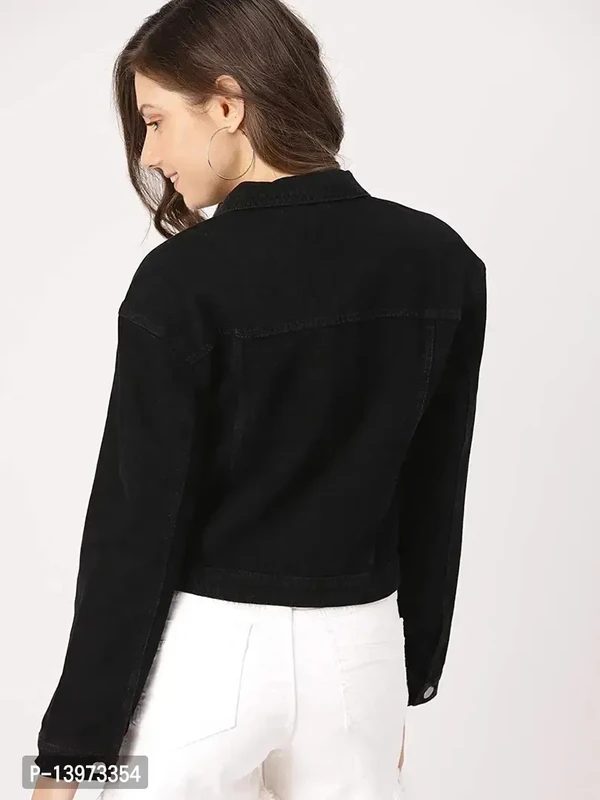 Stylish Black Denim Solid Button Jacket Women Ds  - S