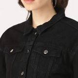 Stylish Black Denim Solid Button Jacket Women Ds  - S