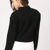 Stylish Black Denim Solid Button Jacket Women Ds  - Xl