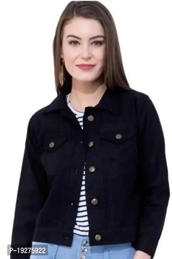 Stylish Black Denim Solid Button Jacket Women Ds  - S