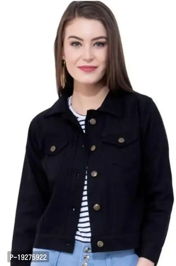 Stylish Black Denim Solid Button Jacket Women Ds  - M