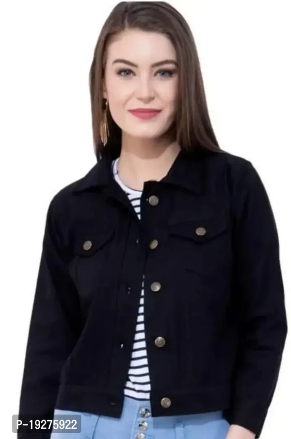 Stylish Black Denim Solid Button Jacket Women Ds  - L