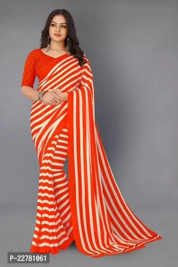 Elegant Georgette Orange Striped Saree