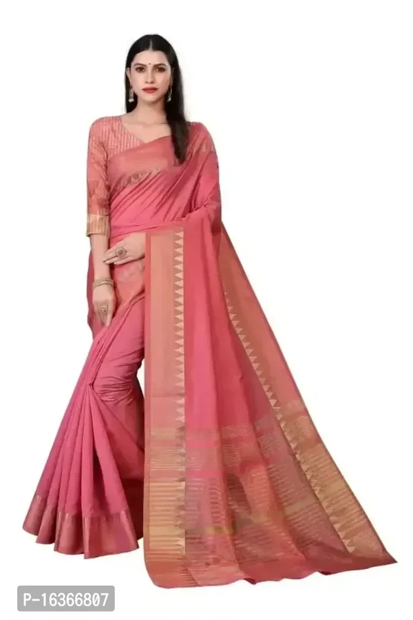 Women Assam Silk With Golden Broad Saree Pink  - 5.5 Mtr