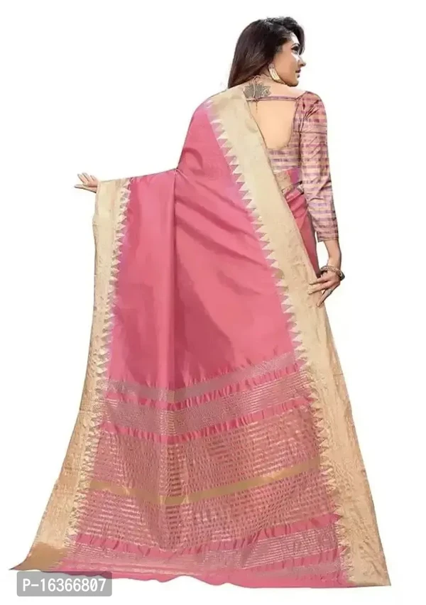 Women Assam Silk With Golden Broad Saree Pink  - 5.5 Mtr