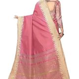 Women Assam Silk With Golden Broad Saree Pink  - 5.5 Mtr