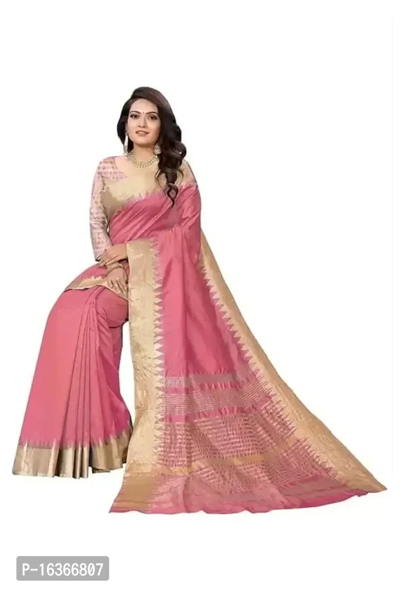 Women Assam Silk With Golden Broad Saree Pink  - 5.5 Mtr