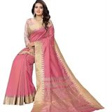 Women Assam Silk With Golden Broad Saree Pink  - 5.5 Mtr