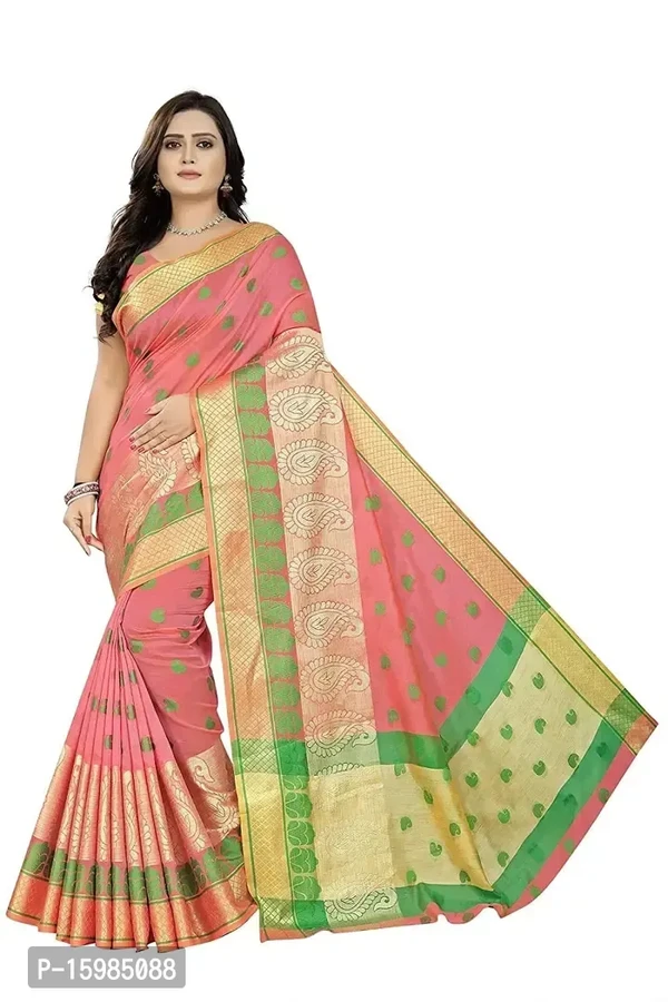 Stylish Cotton Silk Pink Saree With Blouse Piece 