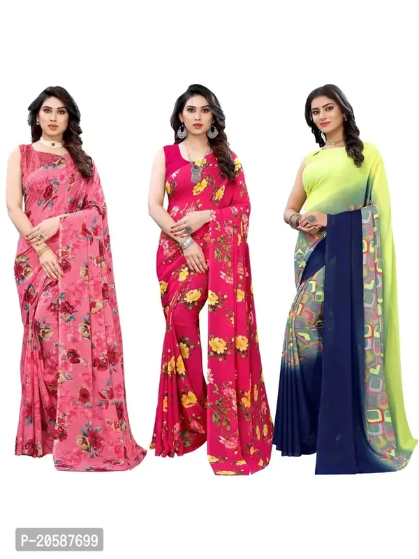 Women Printed Georgette Saree With Blouse Piece Pack Of 3