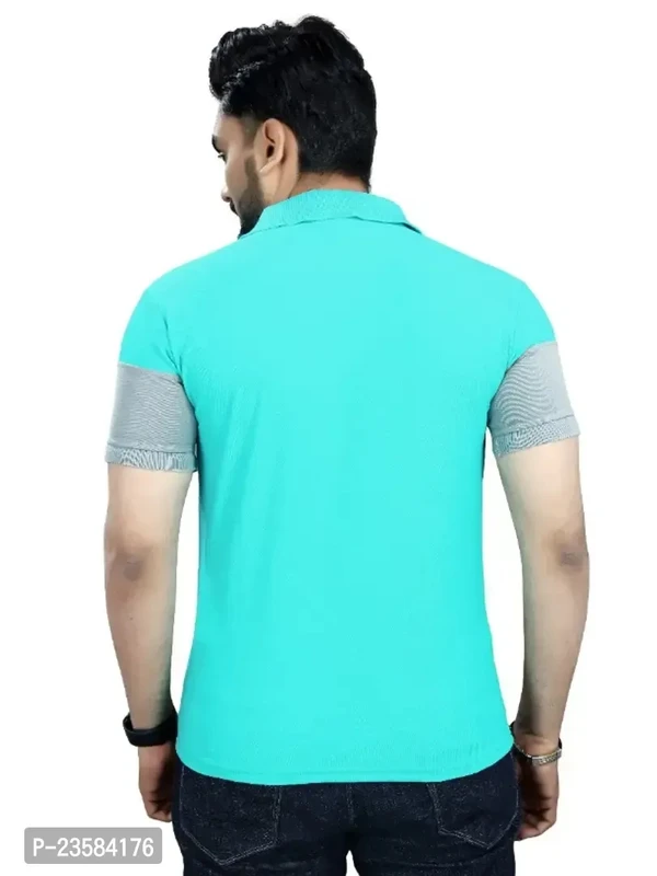 Men Colorblock Polo Neck Poly Cotton Sea Green Tshirts  - M