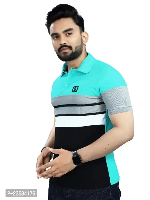 Men Colorblock Polo Neck Poly Cotton Sea Green Tshirts  - M