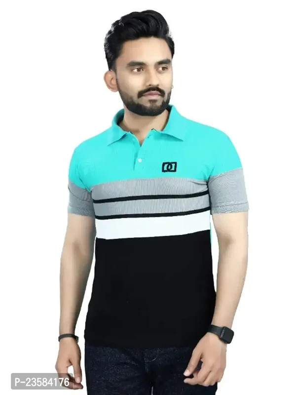 Men Colorblock Polo Neck Poly Cotton Sea Green Tshirts  - M