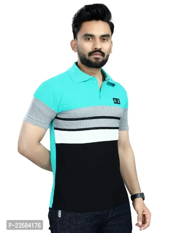 Men Colorblock Polo Neck Poly Cotton Sea Green Tshirts  - XL