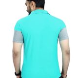 Men Colorblock Polo Neck Poly Cotton Sea Green Tshirts  - XL