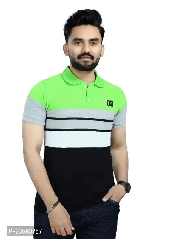 Men Colorblock Polo Neck Poly Cotton Sea Green Tshirts  - M