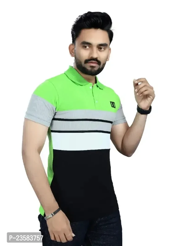 Men Colorblock Polo Neck Poly Cotton Sea Green Tshirts  - M