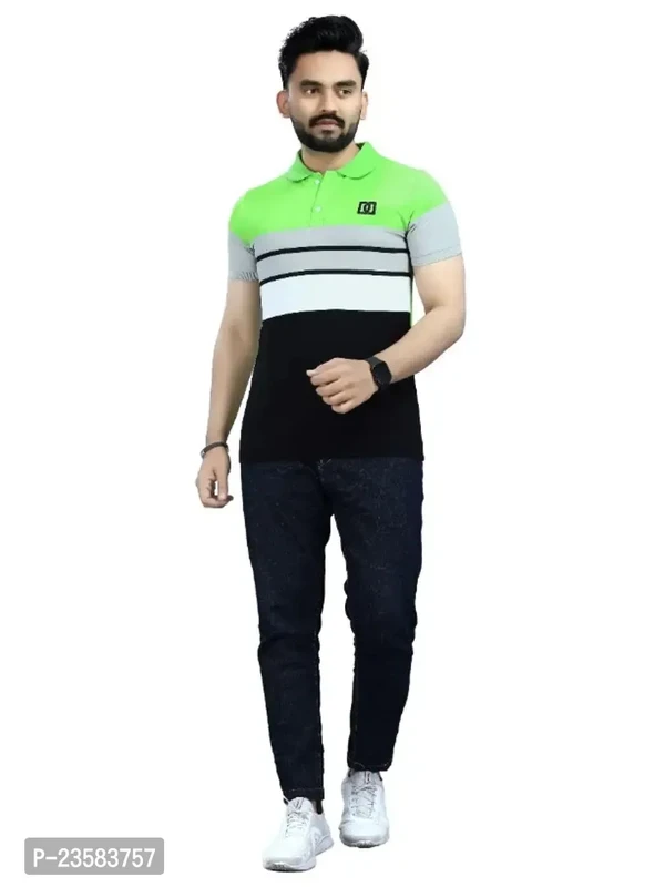 Men Colorblock Polo Neck Poly Cotton Sea Green Tshirts  - M