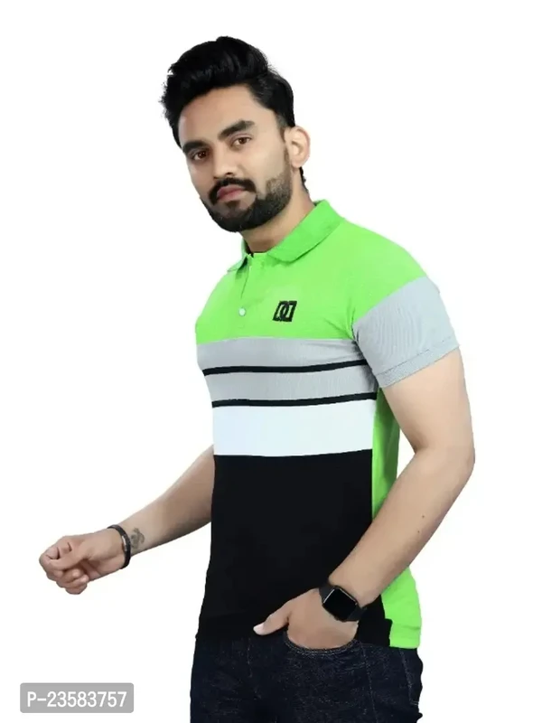 Men Colorblock Polo Neck Poly Cotton Sea Green Tshirts  - M