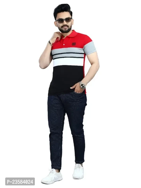 Men Colorblock Polo Neck Poly Cotton Sea Green Tshirts  - M