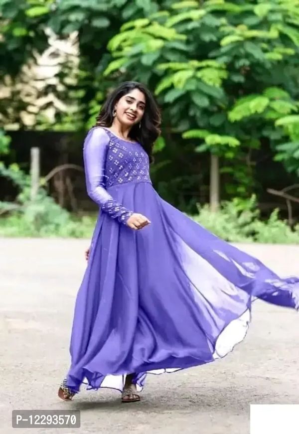 Reliable Purple Embroidered Georgette Gown  - M