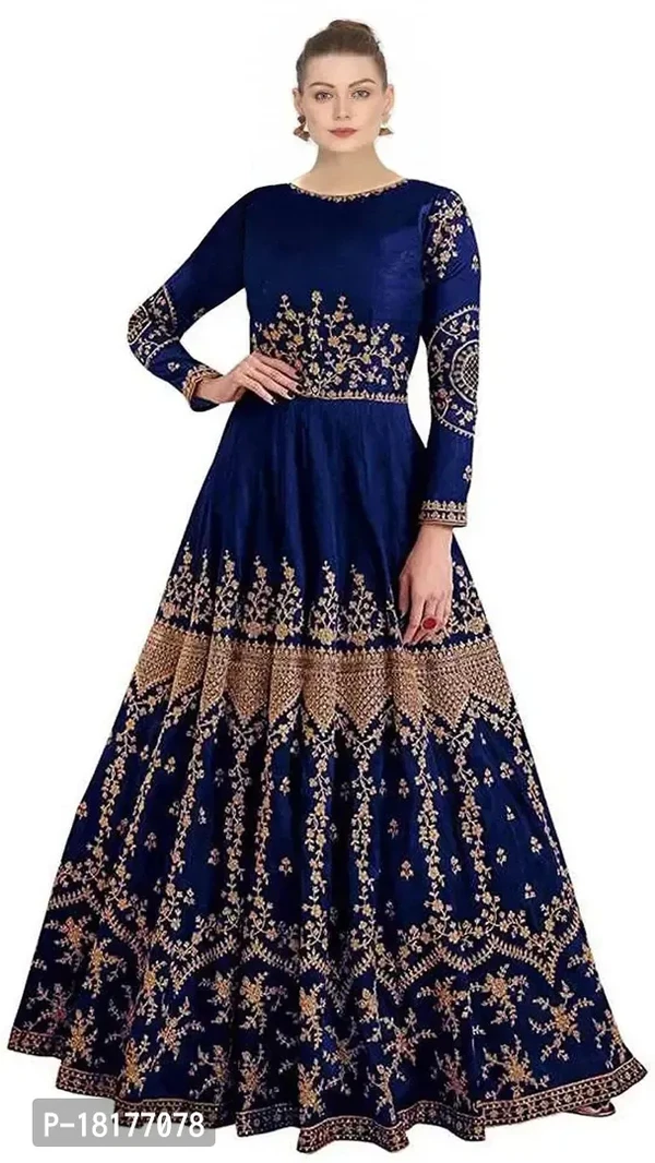 Beautiful INDO western Blue Embroidered Silk Gowns