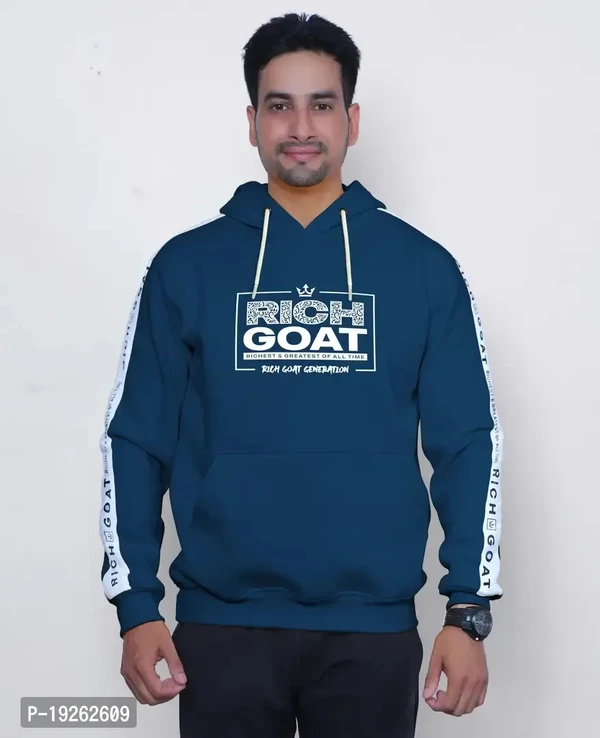 RICHGOAT Winter Wear Hoodies For Men Graphic Print With Cap Cotton Blend Blue Color - M