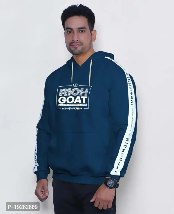 RICHGOAT Winter Wear Hoodies For Men Graphic Print With Cap Cotton Blend Blue Color - XL