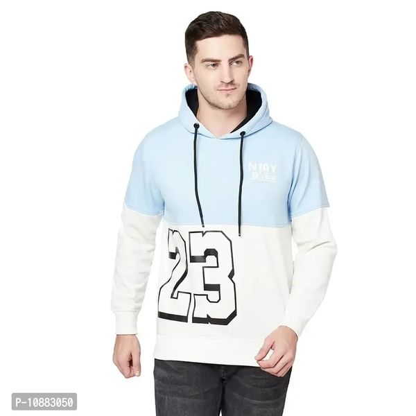 GREST Men's Casual Colour Block Hooded  Sweatshirt(Sky_L) - M