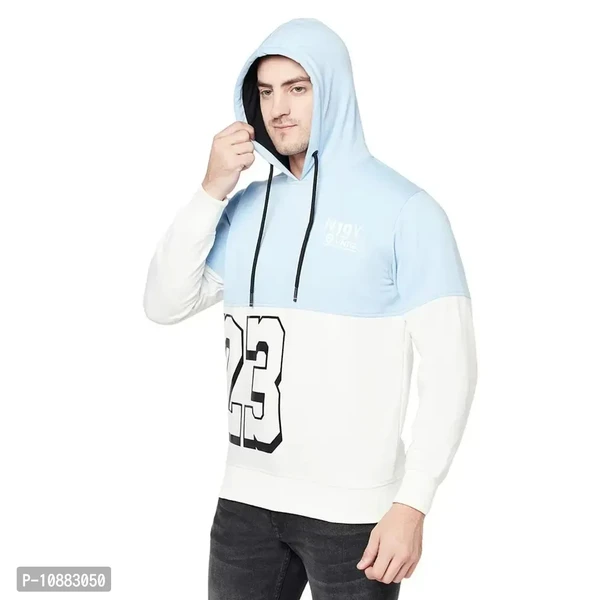 GREST Men's Casual Colour Block Hooded  Sweatshirt(Sky_L) - M